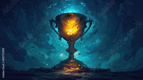 a golden trophy with a blue flame coming out of it, contest winner, award winning