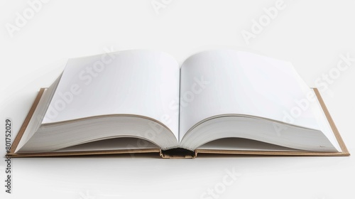 A blank white notebook standing alone on a white surface