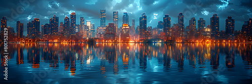 abstract background with reflection, Reflective skyscrapers business office buildings