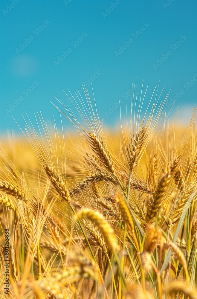 yellow barley, wheat in the countryside with blue sky yellow barley, wheat in the countryside with blue sky