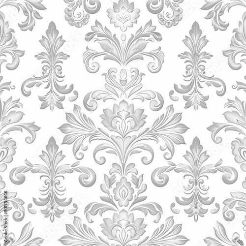 Cream colored damask wall covering featuring botanical designs © tonstock
