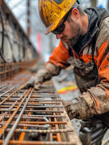 Design an image highlighting safety considerations in rebar bending operations