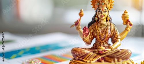 Golden female deity statue. Hindu religion concept. Generative AI technology. 