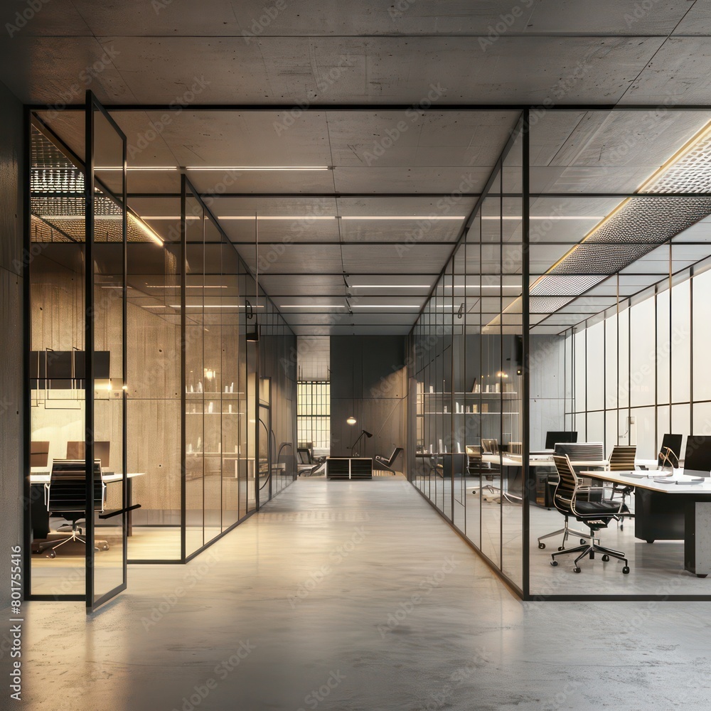 modern office with glass and steel windows modern office with glass and steel windows