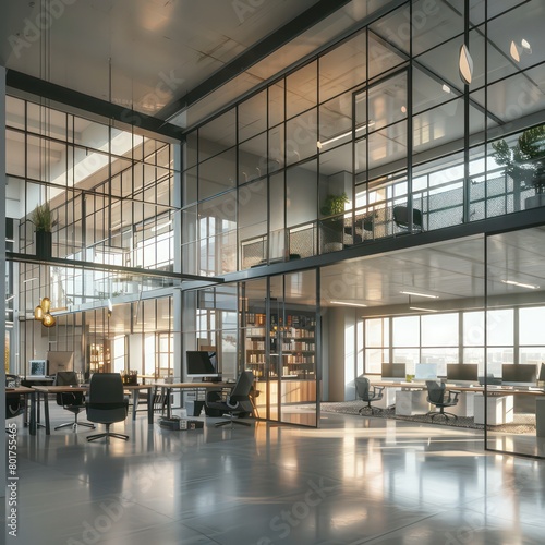 modern office with glass and steel windows