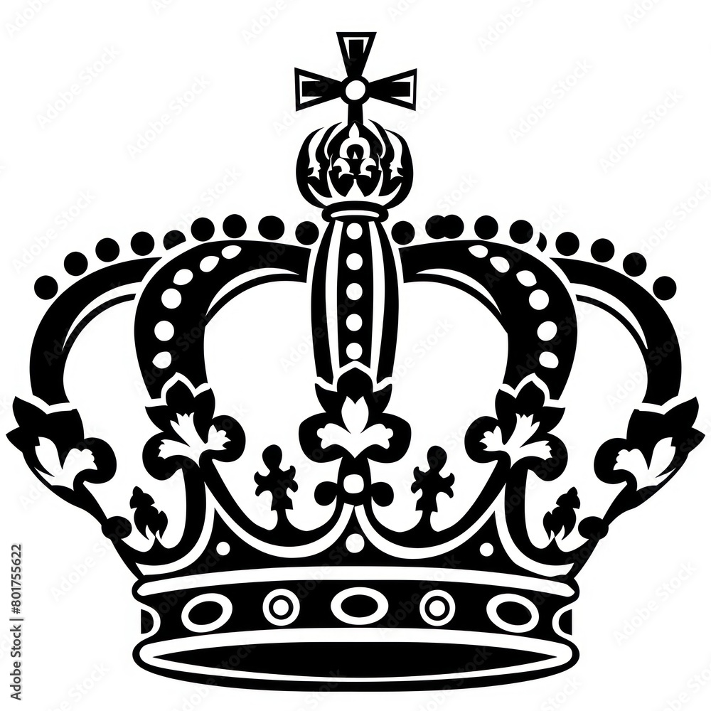 royal crown, black and white on white background