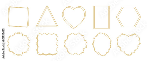 Minimalist linear frame background set, geometric shape frame collection, gold basic shape border vector illustration