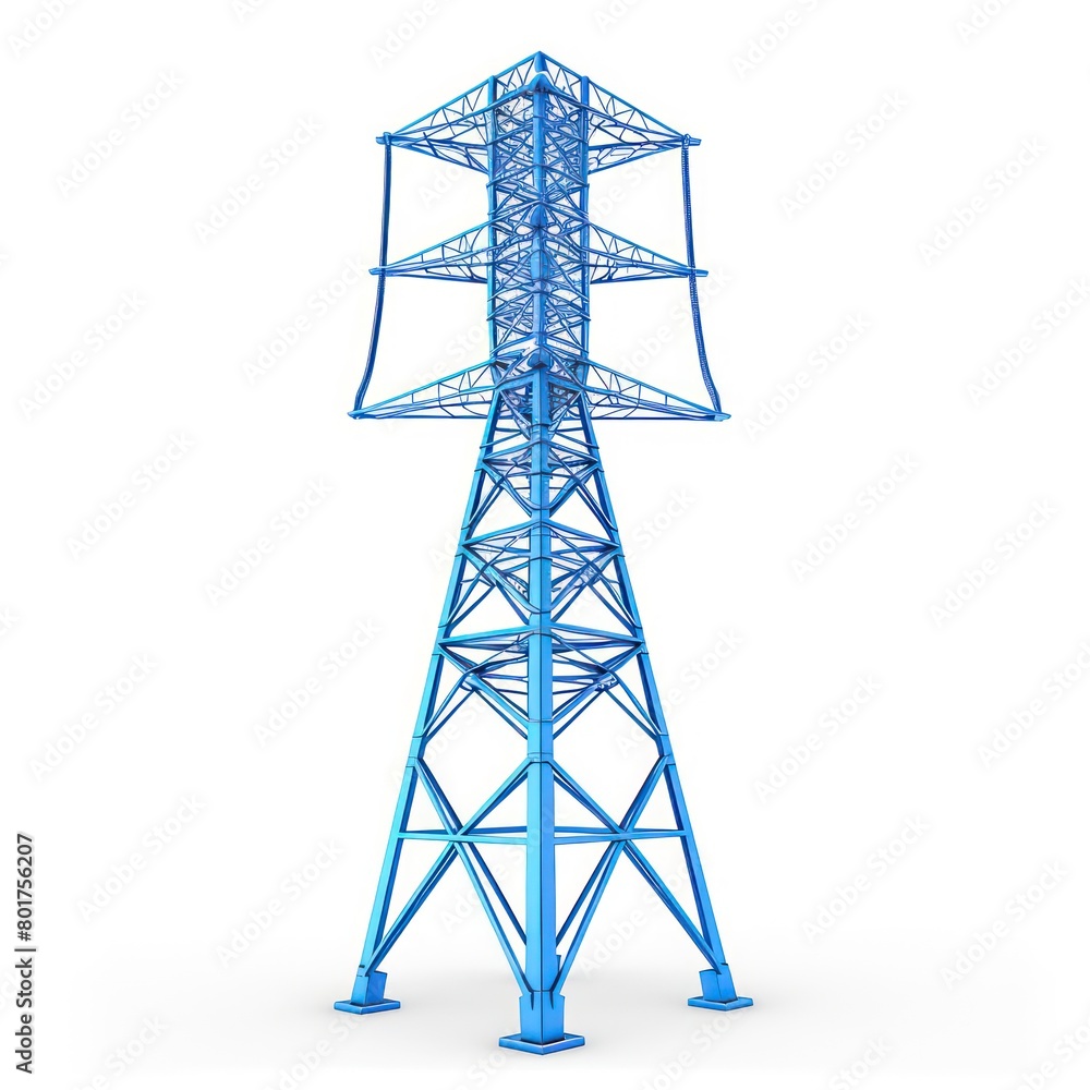 electricity high tension pylon icon, blue color, white background electricity high tension pylon icon, blue color, white background