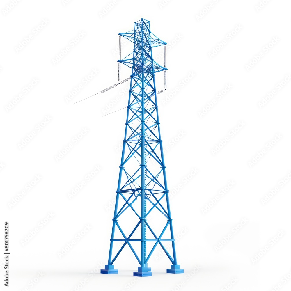 electricity high tension pylon icon, blue color, white background electricity high tension pylon icon, blue color, white background