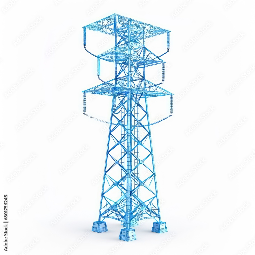 electricity high tension pylon icon, blue color, white background electricity high tension pylon icon, blue color, white background