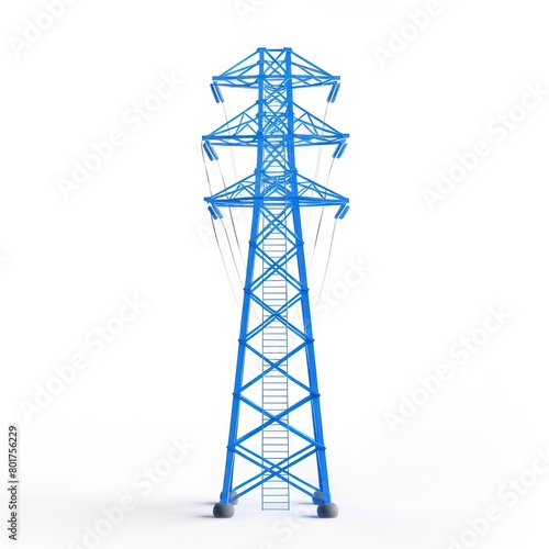 electricity high tension pylon icon, blue color, white background © STOCKYE STUDIO