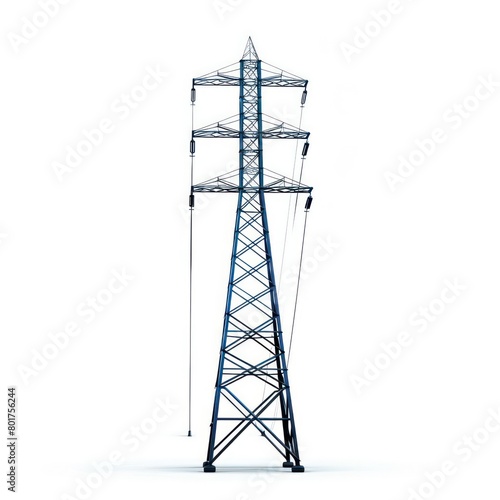 electricity high tension pylon icon, blue color, white background