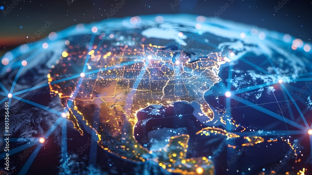 Fototapeta premium Global network digital map concept and connected cyber technology background.