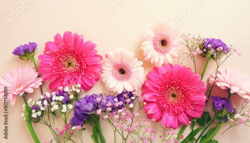 Pastel Petals: Top View of Pink and Purple Flowers