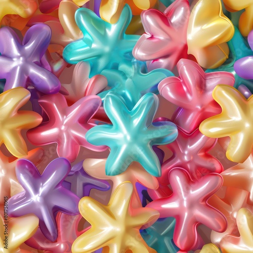 3D star puffs, vibrant colors glossy finish, playful forms