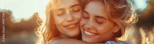 Two women embracing each other in a romantic setting, showing the love between them as a couple. photo