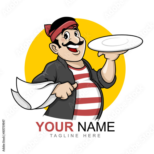 Man holding an empty plate in traditional clothing, Madura, East Java. vector illustration of the Indonesian mascot © soleh