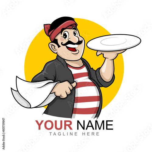 Man holding an empty plate in traditional clothing, Madura, East Java. vector illustration of the Indonesian mascot