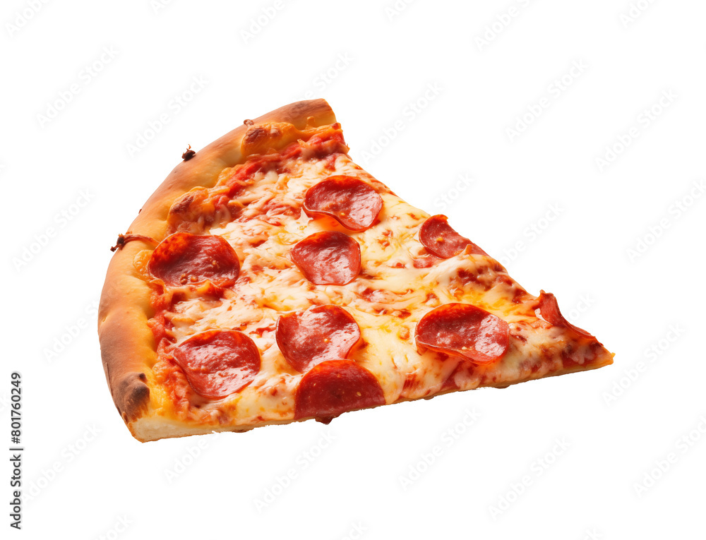Slice of pepperoni pizza with melted, gooey cheese isolated on transparent background. Generative AI Slice of pepperoni pizza with melted, gooey cheese isolated on transparent background. Generative AI
