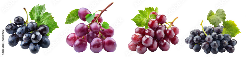 fresh grapes isolated on a transparent PNG background, white background , cut out, clipping path, Generative Ai