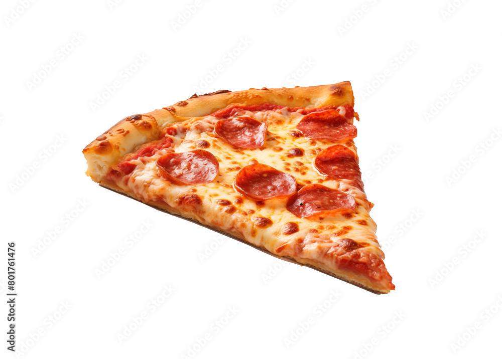 Slice of pepperoni pizza with melted, gooey cheese isolated on transparent background. Generative AI Slice of pepperoni pizza with melted, gooey cheese isolated on transparent background. Generative AI