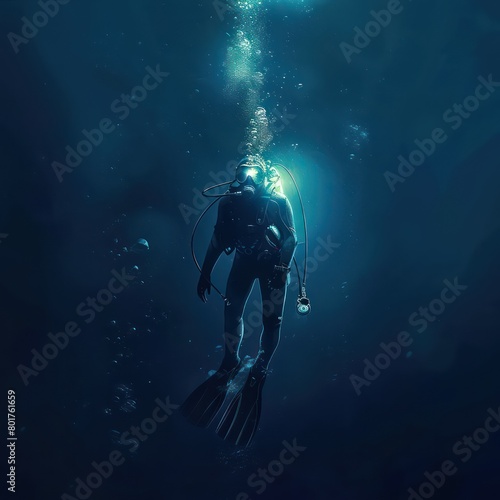 Wallpaper Mural  diver in blue deep sea, dark blue water Torontodigital.ca