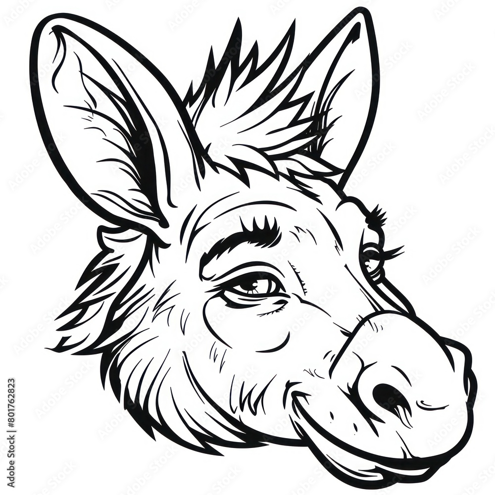 donkey face hand draw line, black and white, white background