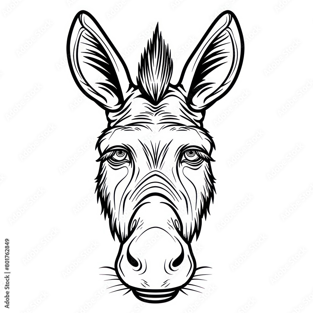 donkey face hand draw line, logo designblack and white, white background donkey face hand draw line, logo designblack and white, white background