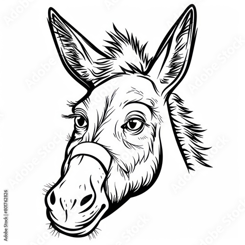 donkey face hand draw line  black and white  white background