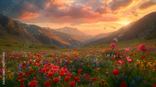 Valley of flowers surrounded by mountains.