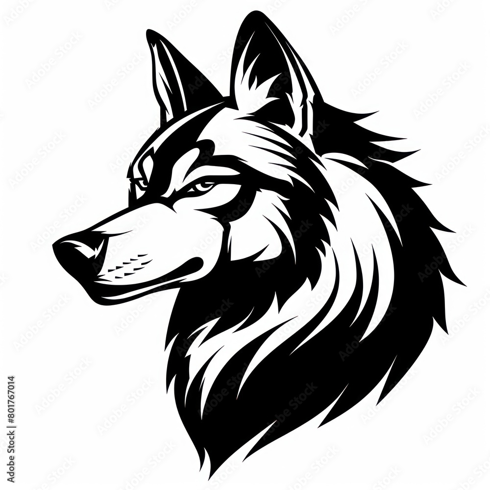 wolf head logo line-art silhouette, black and white, white background wolf head logo line-art silhouette, black and white, white background