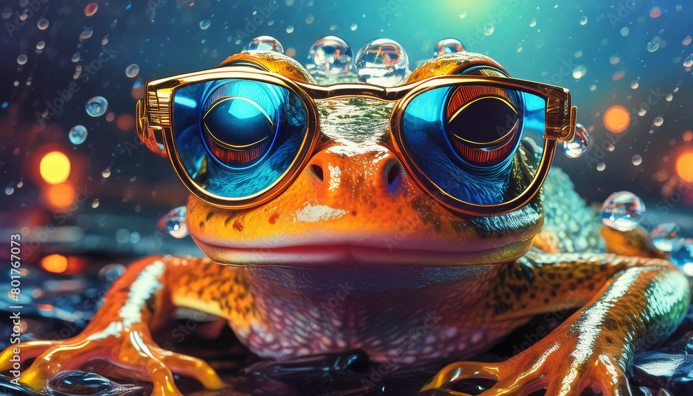 a miniature wet glasses frog