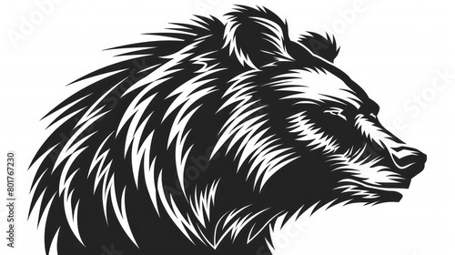 bear head, logo design, black and white, white background
