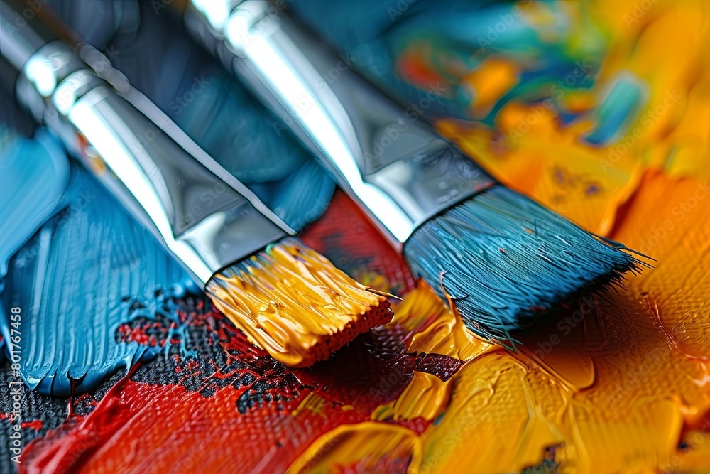 Fototapeta premium Paint, art, brush, palette, paintbrush, painting, artist, Vibrant Oil Painting