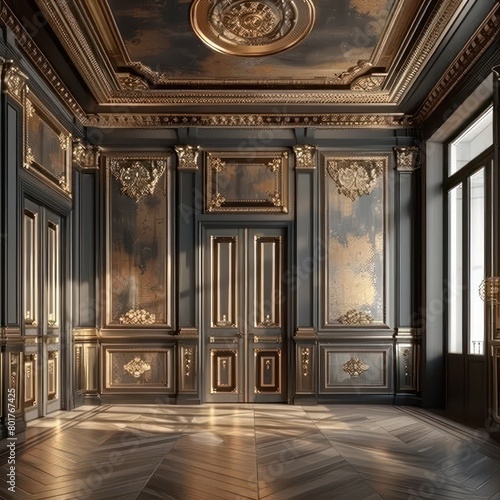 luxury classic interior room  bronze wall  grey wood flooring