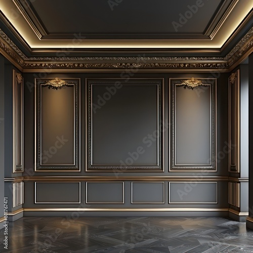 luxury classic interior room, bronze wall, grey wood flooring