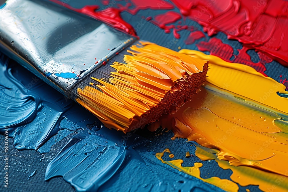 Fototapeta premium Paint, art, brush, palette, paintbrush, painting, artist, Vibrant Oil Painting