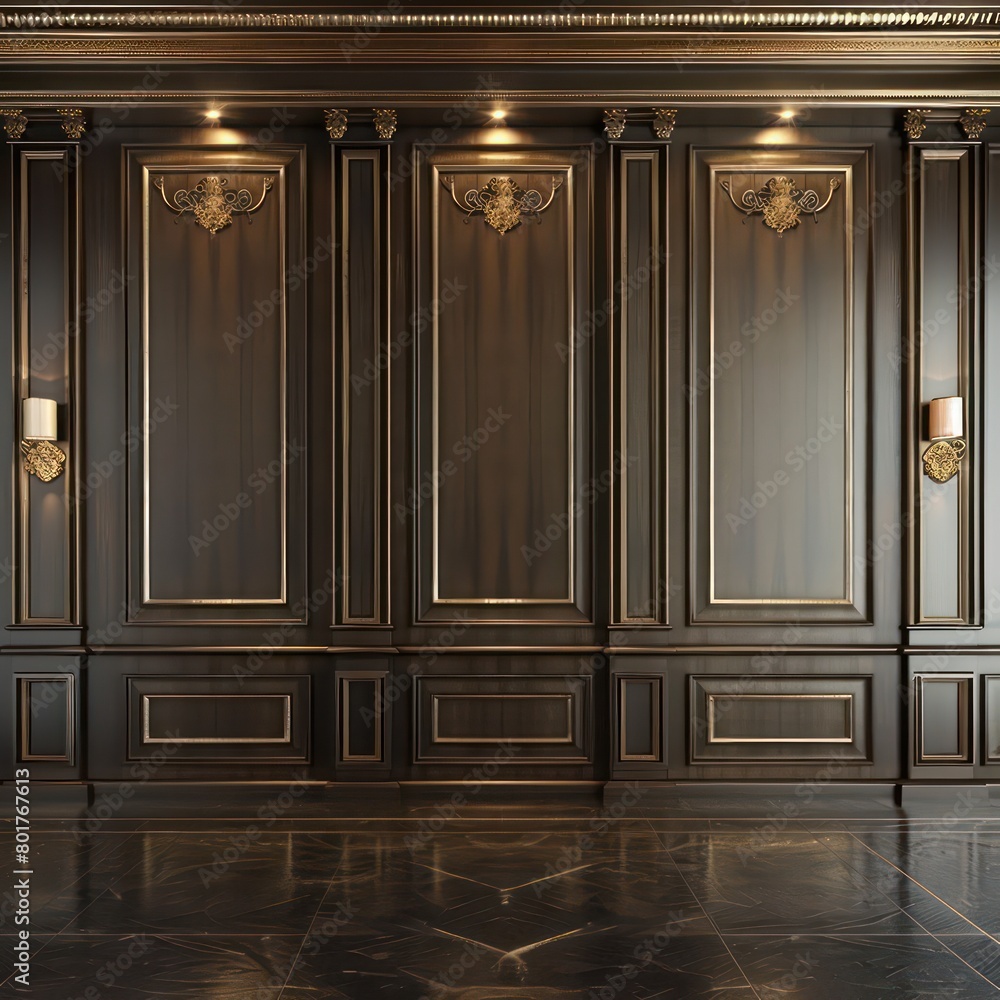 luxury classic interior room, bronze wall, grey wood flooring luxury classic interior room, bronze wall, grey wood flooring