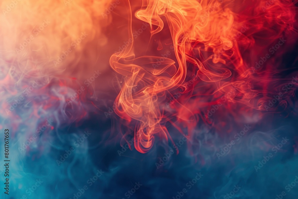 Color smoke abstract background. Cold hot. Ice fire flame. Defocused blue red contrast paint splash light glowing vapor floating cloud texture - generative ai Color smoke abstract background. Cold hot. Ice fire flame. Defocused blue red contrast paint splash light glowing vapor floating cloud texture - generative ai