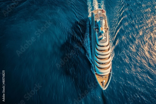 top view of a beautiful yacht ship with copy space. photo