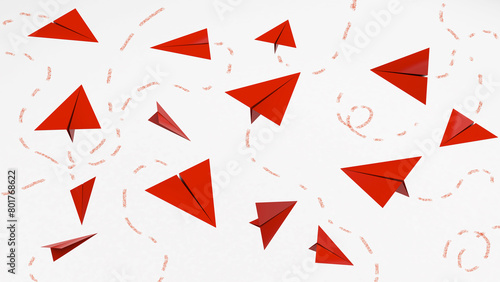 Confusion in choices and decisions Lack of leadership in management ,Red paper plane flying randomly ,3D rendering. photo