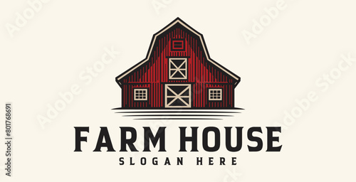 agricultural warehouse logo in red on white background