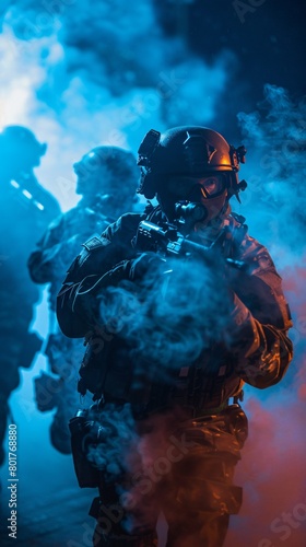 Tactical Response Team in Action During a Night Operation, Anti-Terrorism Drill
