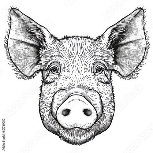Wallpaper Mural pig face hand draw, black and white, white background Torontodigital.ca