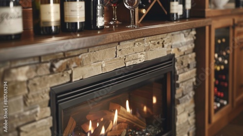 Admire the seamless blend of form and function in this fireplace complete with a builtin wine rack for easy access to your favorite vintages. 2d flat cartoon.