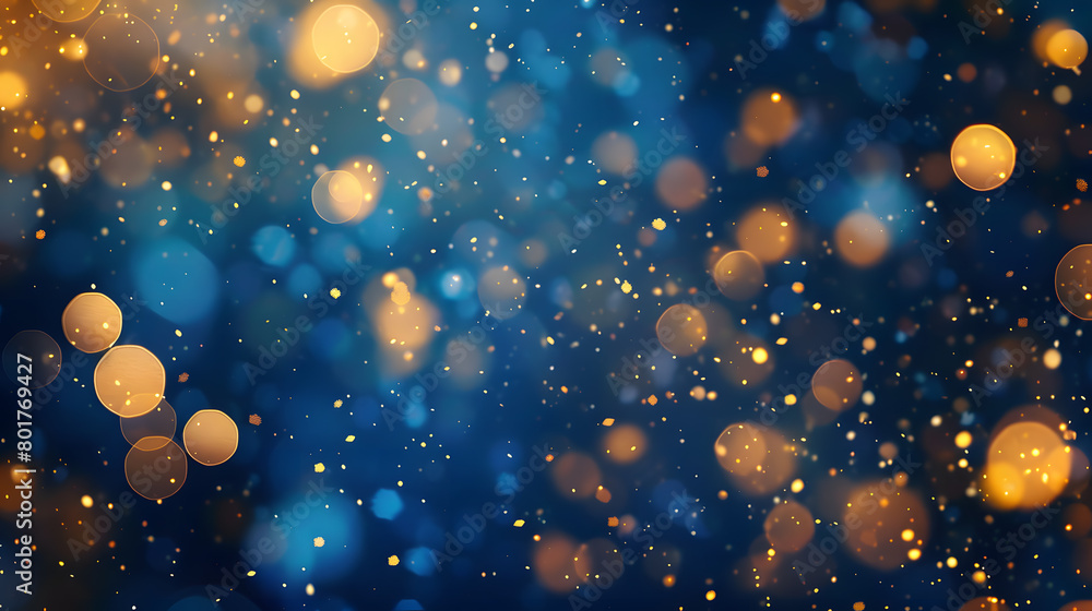 Obraz premium Abstract blur of festivity an image of a joyful and bokeh filled night light background Abstract bokeh background. Gold bokeh on defocused dark blue background