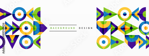 A vibrant geometric pattern featuring rectangles, triangles, circles, and arrows in electric blue on a white background. The symmetry and graphics create a dynamic and eyecatching logo for a brand