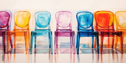 Collection of colorful plastic  chairs photo
