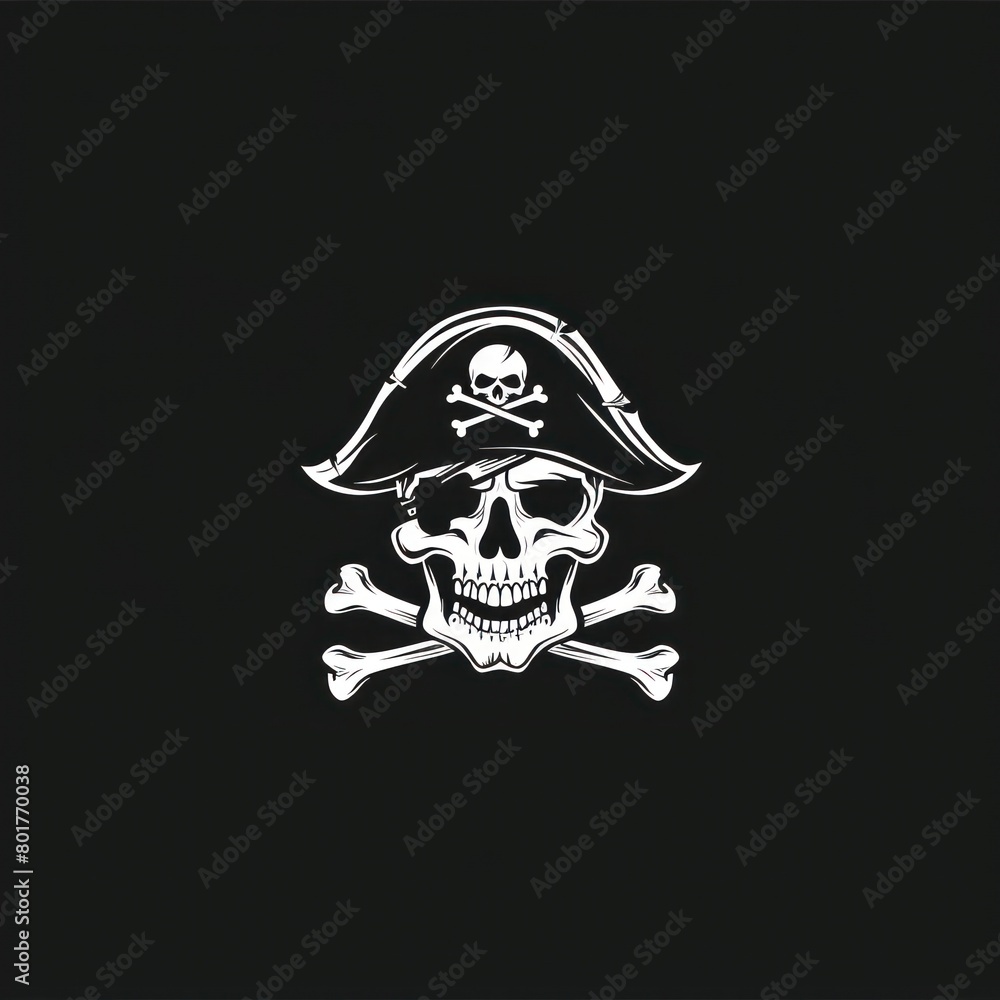 pirate skull logo symbol on black background 