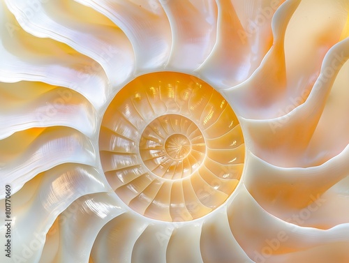 A close-up of a spiral seashell with smooth curves creates an abstract appearance.